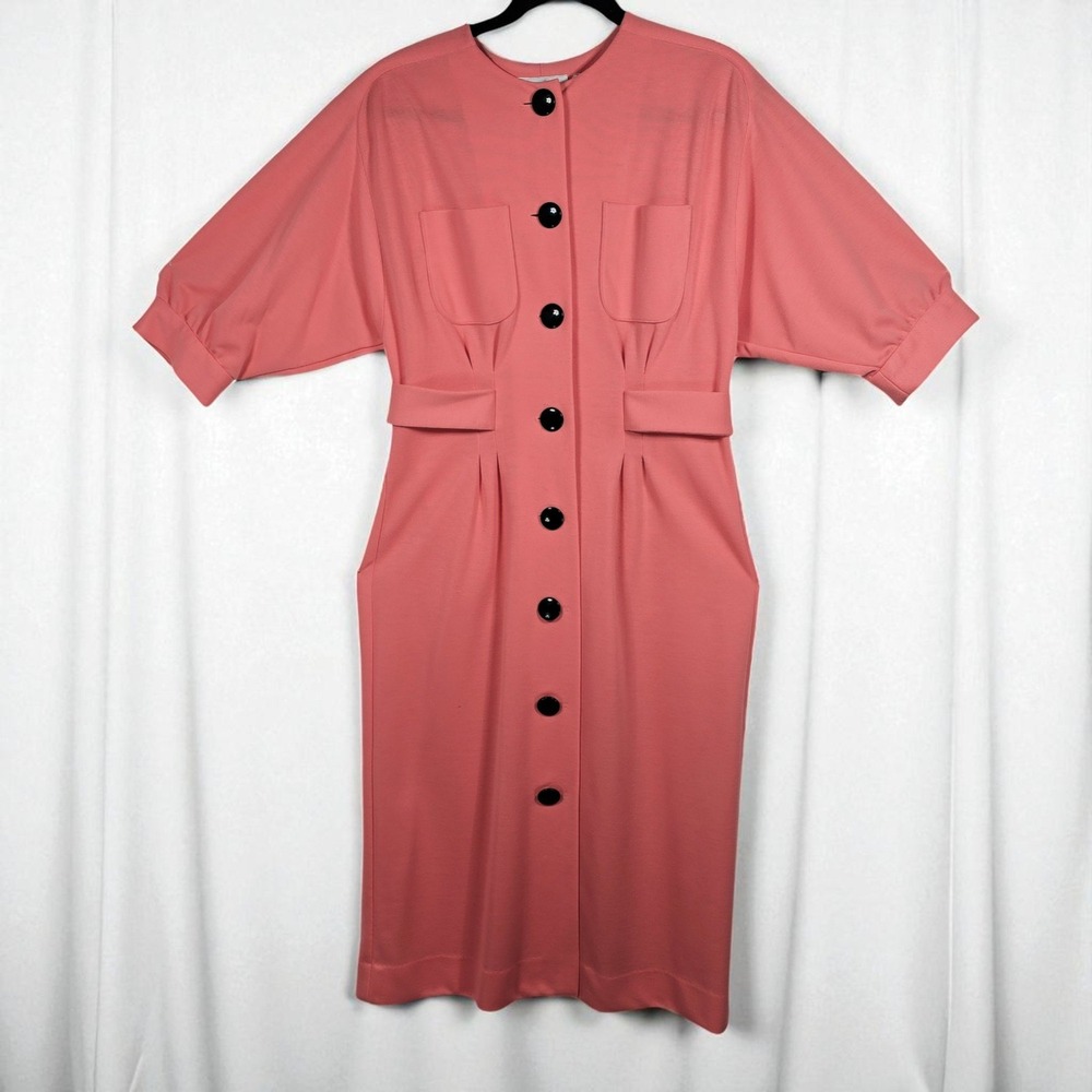 Schrader Sport New York Coral Pink Button Front Midi‎ Dress Size 8 Career